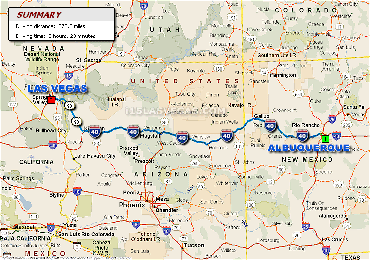Albuquerque to Las Vegas Driving Distance Map