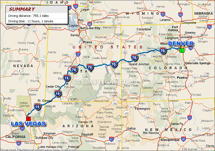Denver to Las Vegas Driving Distance Map