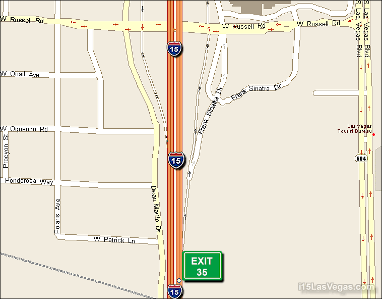 Map of Exit 35 North Bound on Interstate 15 Las Vegas at Russell Rd. SR 594