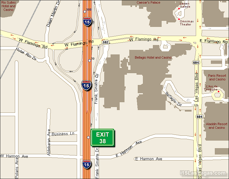 Map of Exit 38 North Bound on Interstate 15 Las Vegas at Flamingo Rd. SR 592