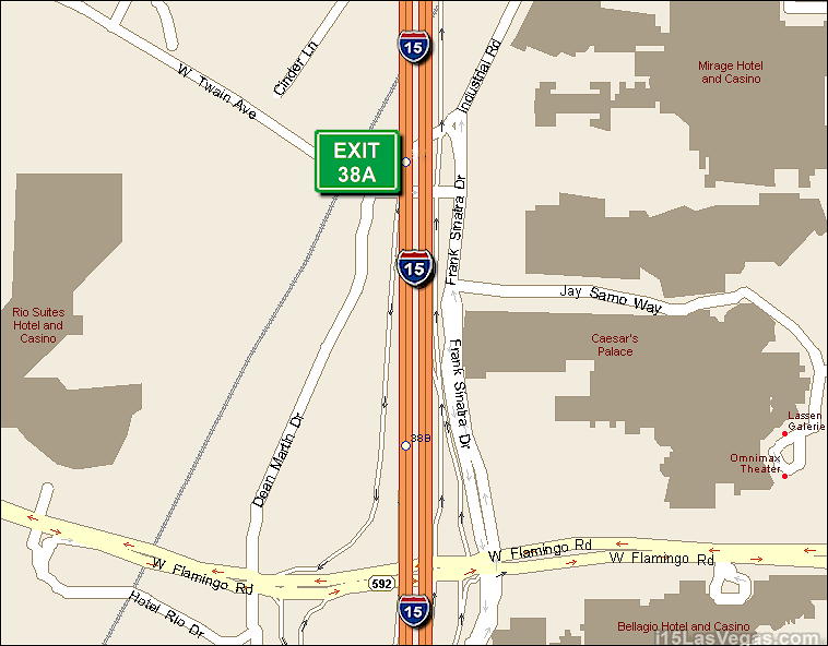 Map of Exit 38A South Bound on Interstate 15 Las Vegas at Flamingo Rd. SR 592