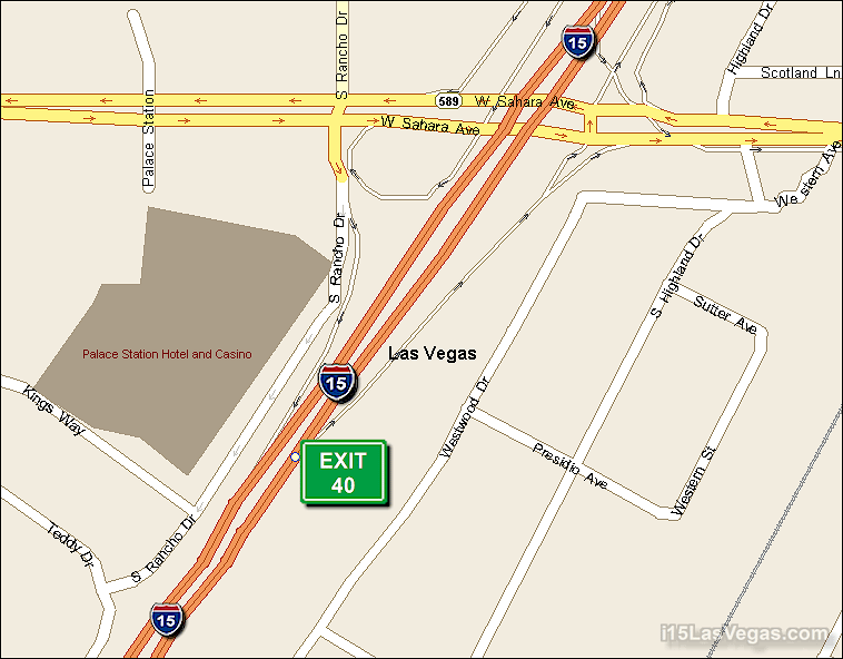 Map of Exit 40 North Bound on Interstate 15 Las Vegas at Sahara Ave SR 589