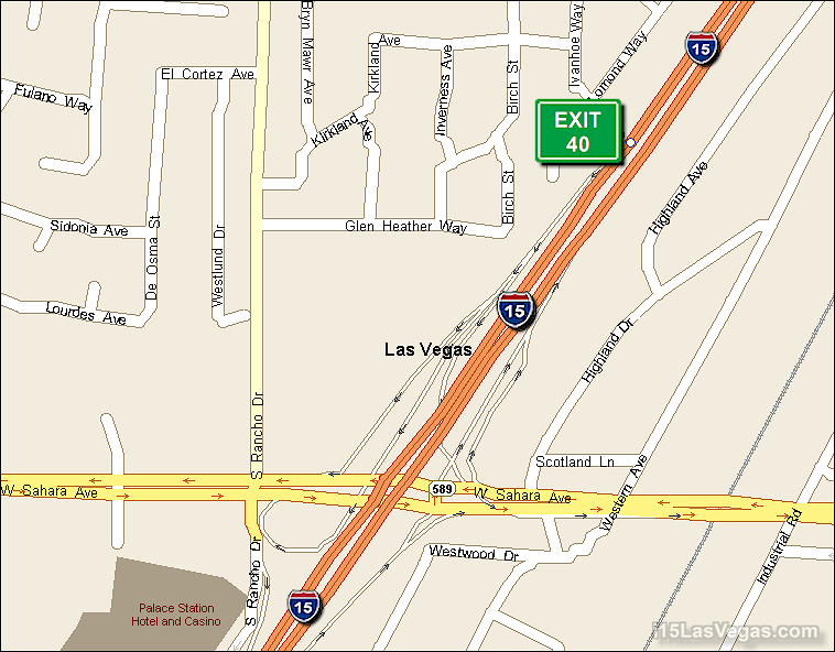 Map of Exit 40 South Bound on Interstate 15 Las Vegas at Sahara Ave SR 589