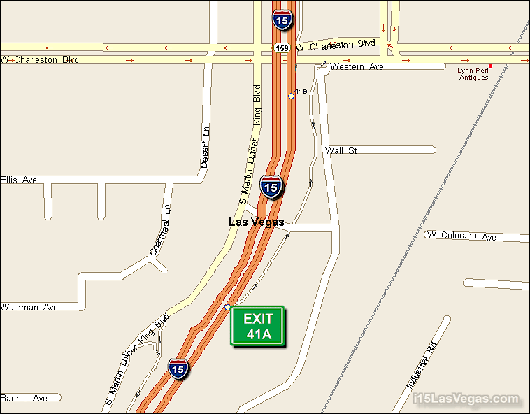 Map of Exit 41A North Bound on Interstate 15 Las Vegas at Charleston Blvd. SR 159