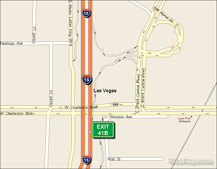 Map of Exit 41B North Bound on Interstate 15 Las Vegas at Charleston Blvd. SR 159
