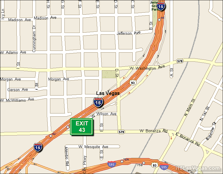 Map of Exit 43 North Bound on Interstate 15 Las Vegas at Washington Ave SR 578