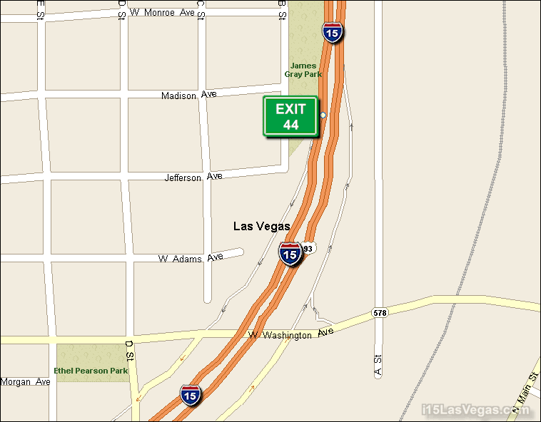 Map of Exit 44 South Bound on Interstate 15 Las Vegas at Washington Ave