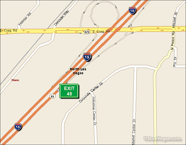 Map of Exit 48 North Bound on Interstate 15 Las Vegas at Craig Rd. SR 573
