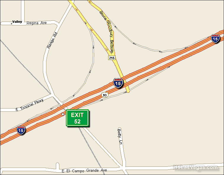 Map of Exit 52 North Bound on Interstate 15 Las Vegas at CR 215