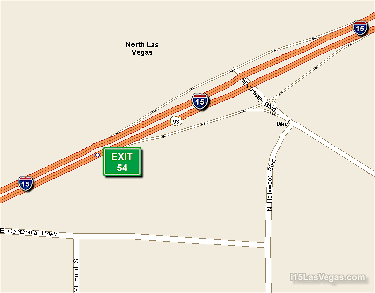 Map of Exit 54 North Bound on Interstate 15 Las Vegas at Speedway Boulevard