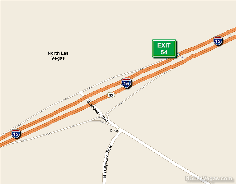 Map of Exit 54 South Bound on Interstate 15 Las Vegas at Speedway Boulevard