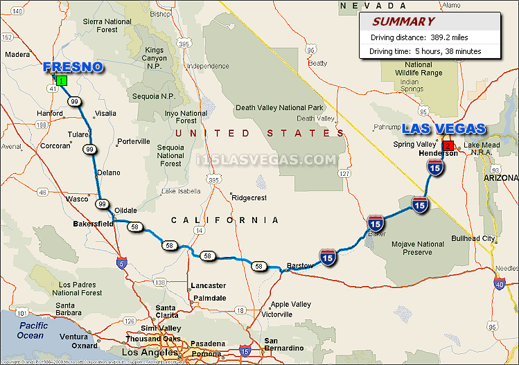 Map Of Las Vegas And California Fresno To Las Vegas Driving Distance Map