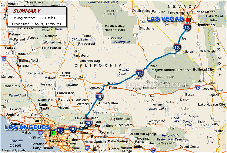 Los Angeles to Las Vegas Driving Distance Map