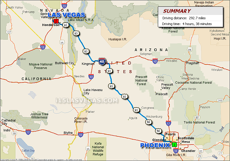 Phoenix to Las Vegas Driving Distance Map