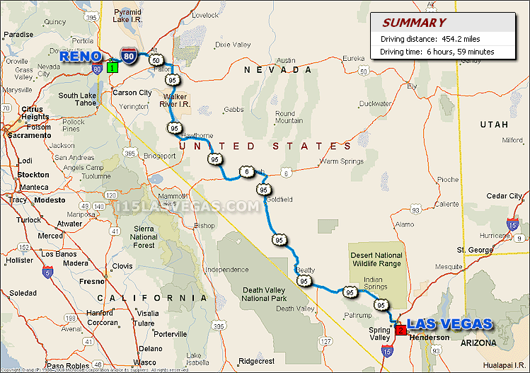 Reno to Las Vegas Driving Distance Map