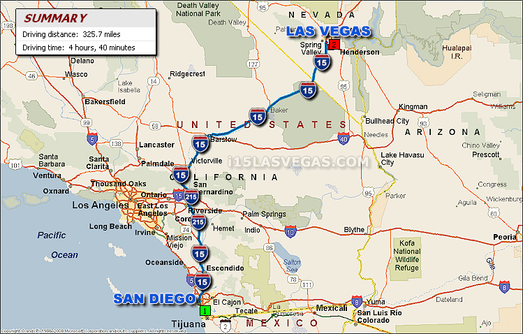 San Diego to Las Vegas Driving Distance Map